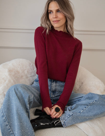 Cute Collar Ruches Burgundy - Longsleeve