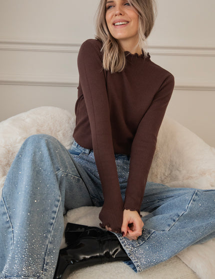 Cute Collar Ruches Brown - Longsleeve