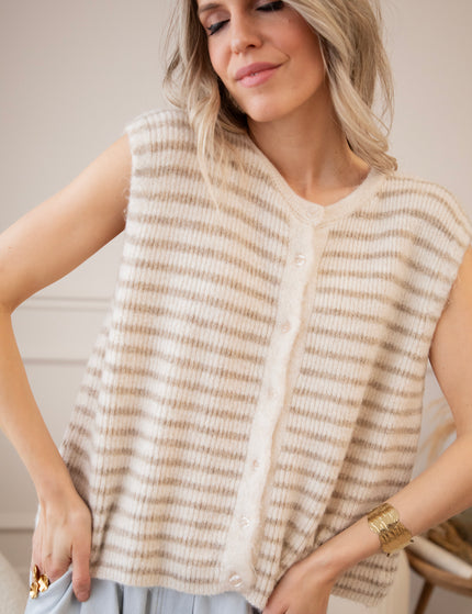 Sleeveless Stripes Beige/Brown - Vest