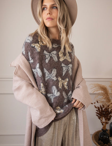 Beautiful Bows Dark Taupe - Sweater