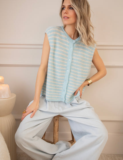 Sleeveless Stripes Baby Blue/Beige - Vest