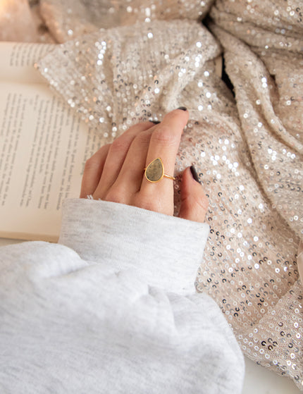 Ring - Labradorite Drop - Taupe/Gold