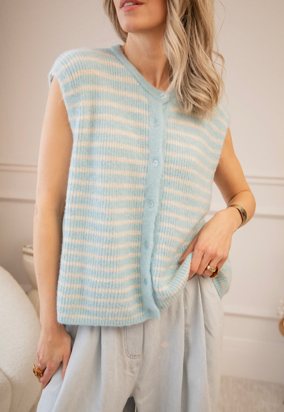 Sleeveless Stripes Baby Blue/Beige - Vest
