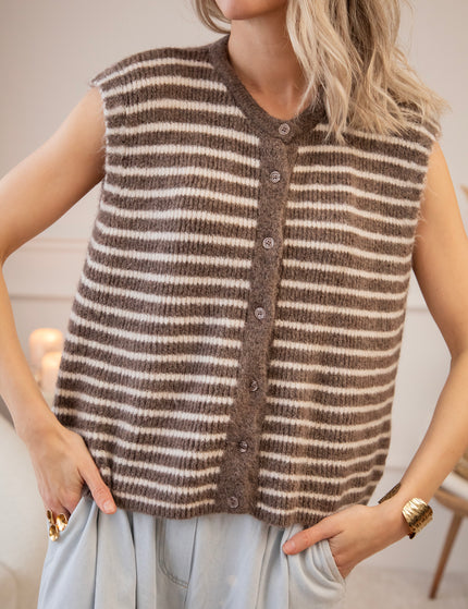 Sleeveless Stripes Choco/Off White - Vest