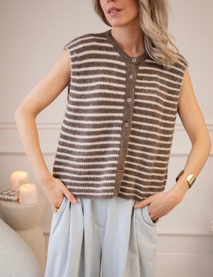 Sleeveless Stripes Choco/Off White - Vest