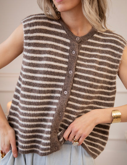 Sleeveless Stripes Choco/Off White - Vest