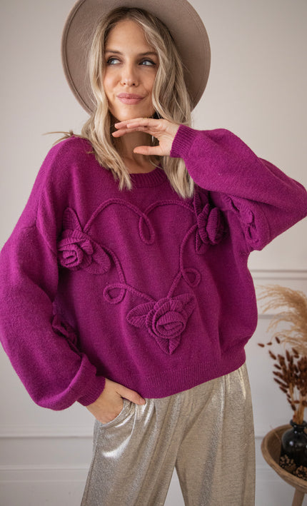 Pullover - Knitted Bloom - Pflaume