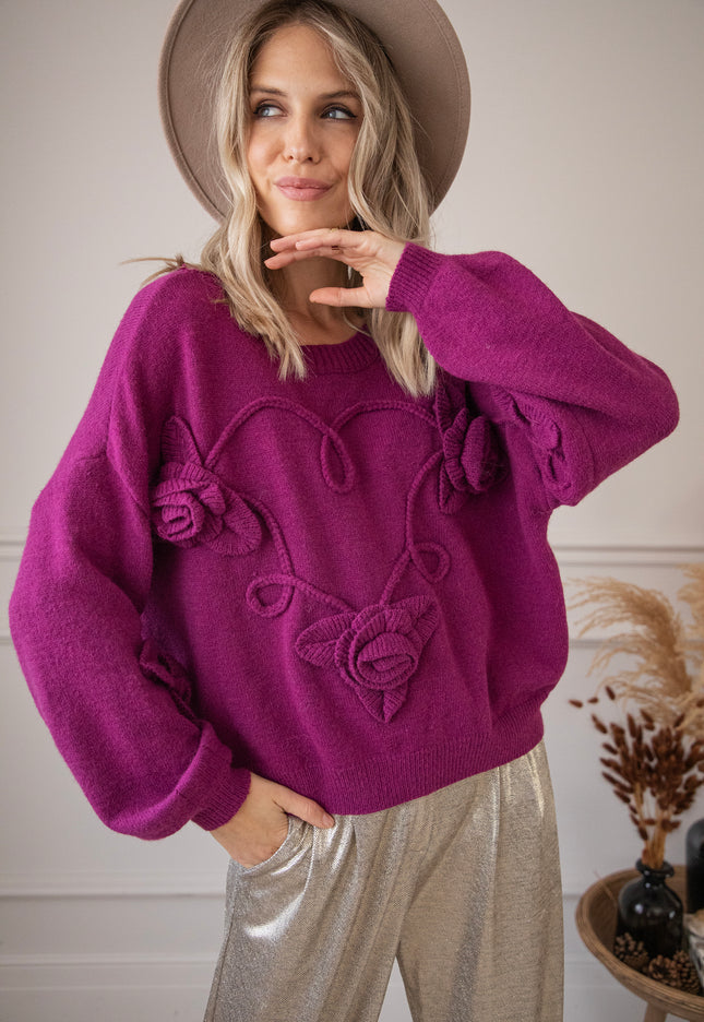 Pullover - Knitted Bloom - Pflaume