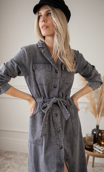 Feminine In Denim Grey - Maxi Dress