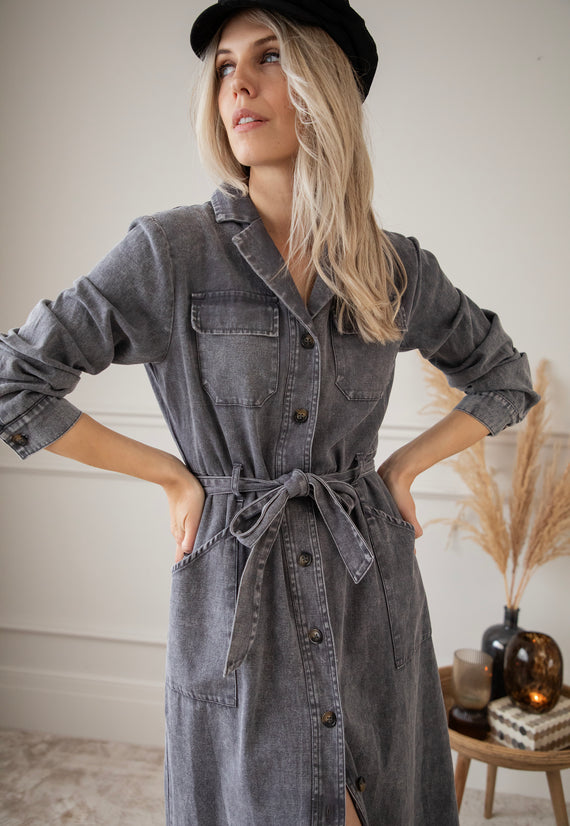 Feminine In Denim Grey - Maxi Jurk