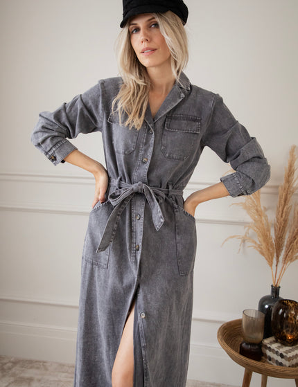 Feminine In Denim Grey - Maxi Dress