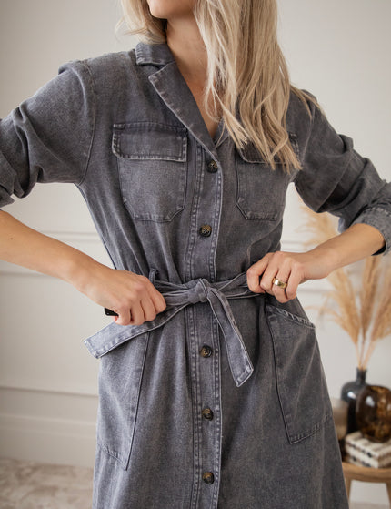 Feminine In Denim Grey - Maxi Dress