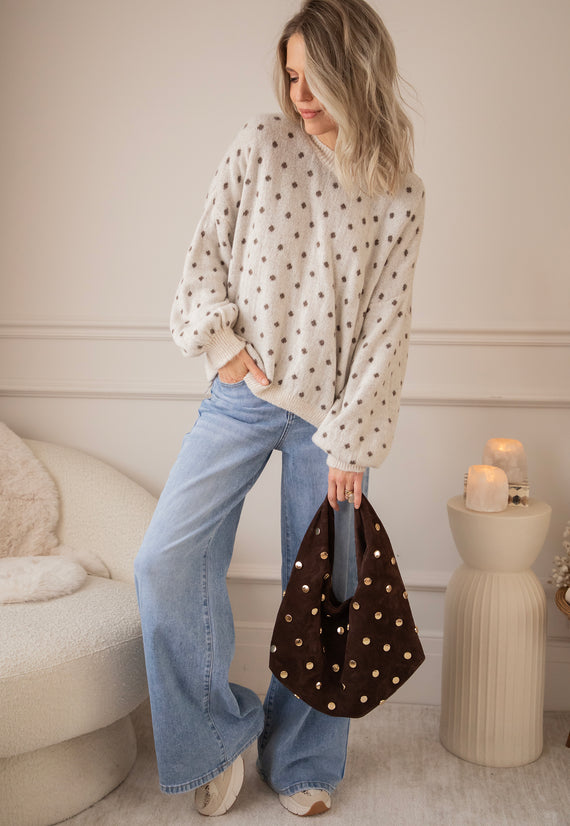 Surrounded By Dots Beige/Choco - Trui