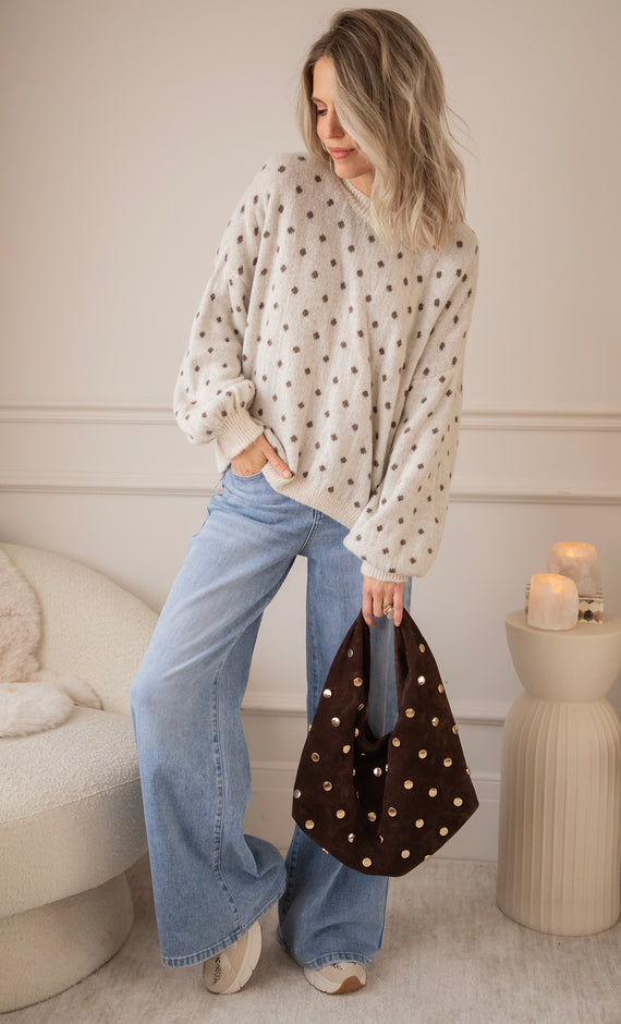 Pullover - Surrounded By Dots - Beige/Choco