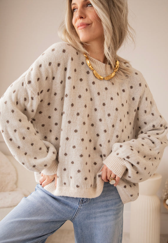 Surrounded By Dots Beige/Choco - Trui