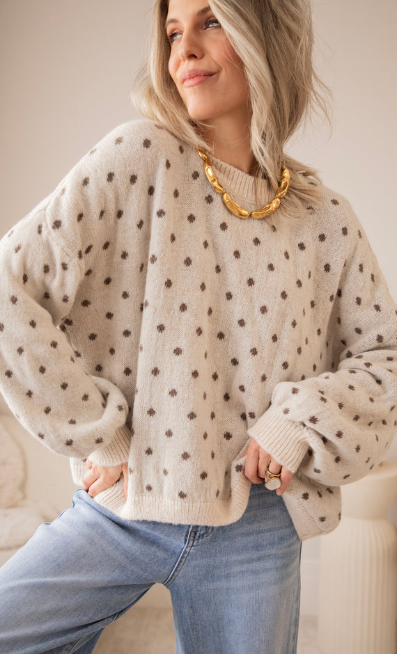 Pullover - Surrounded By Dots - Beige/Choco