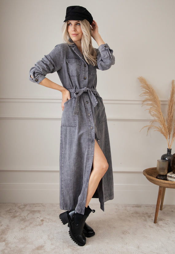 Feminine In Denim Grey - Maxi Jurk