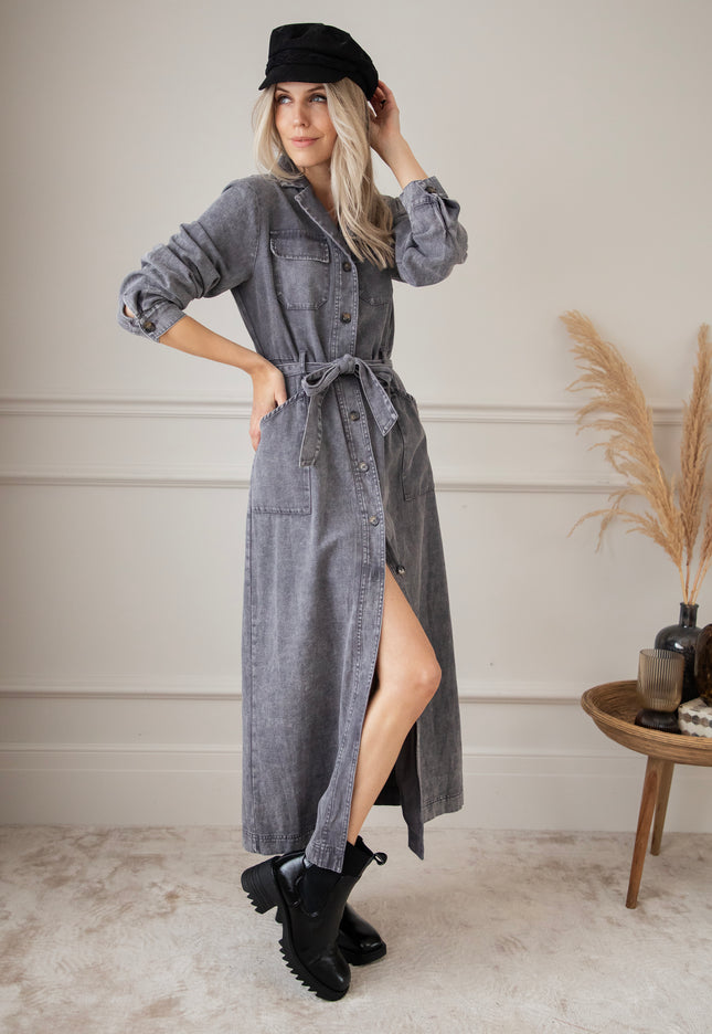 Feminine In Denim Grey - Maxi Dress