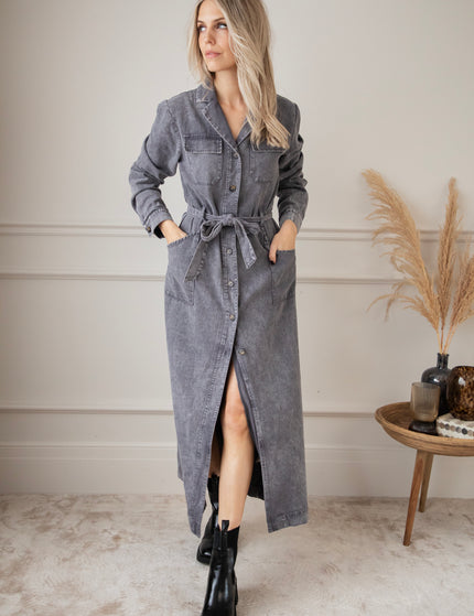 Feminine In Denim Grey - Maxi Dress