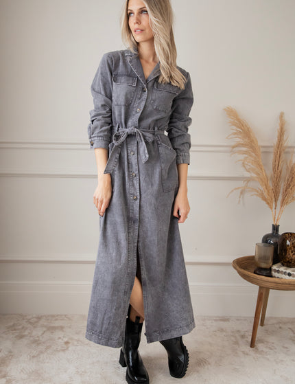 Feminine In Denim Grey - Maxi Dress