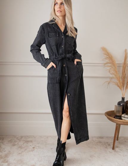 Feminine In Denim Dark Grey - Maxi Dress