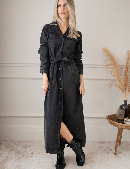 Feminine In Denim Dark Grey - Maxi Jurk