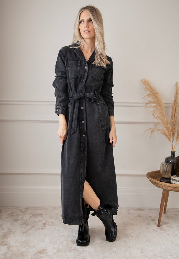 Feminine In Denim Dark Grey - Maxi Jurk