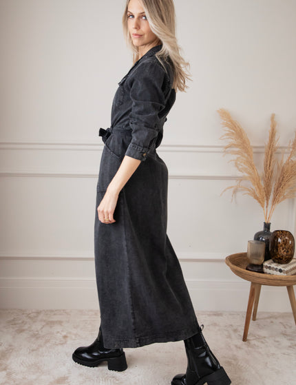 Feminine In Denim Dark Grey - Maxi Dress