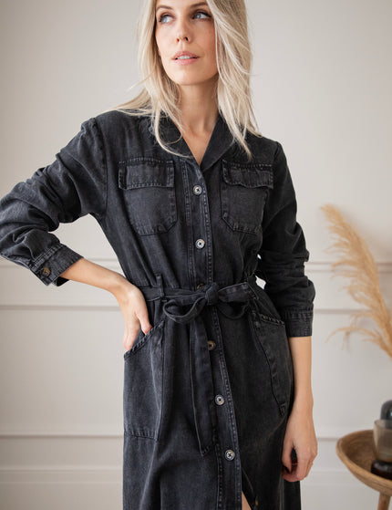 Feminine In Denim Dark Grey - Maxi Jurk