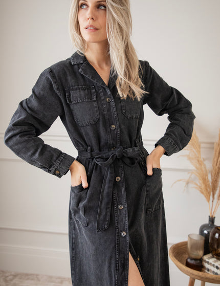 Feminine In Denim Dark Grey - Maxi Dress