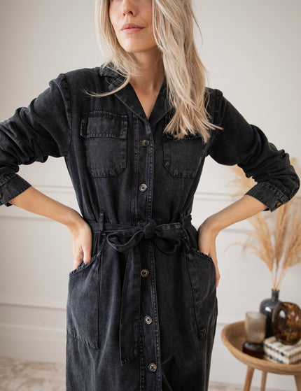 Feminine In Denim Dark Grey - Maxi Jurk