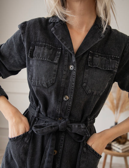 Feminine In Denim Dark Grey - Maxi Dress