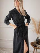 Feminine In Denim Dark Grey - Maxi Dress