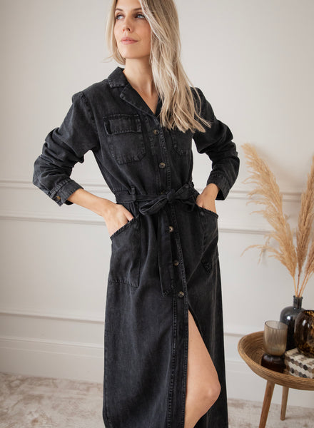 Maxikleid - Feminine In Denim - Dunkelgrau