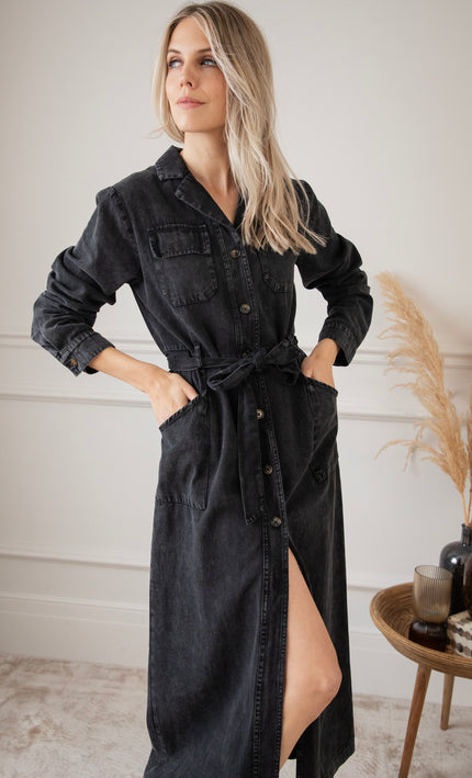 Maxikleid - Feminine In Denim - Dunkelgrau