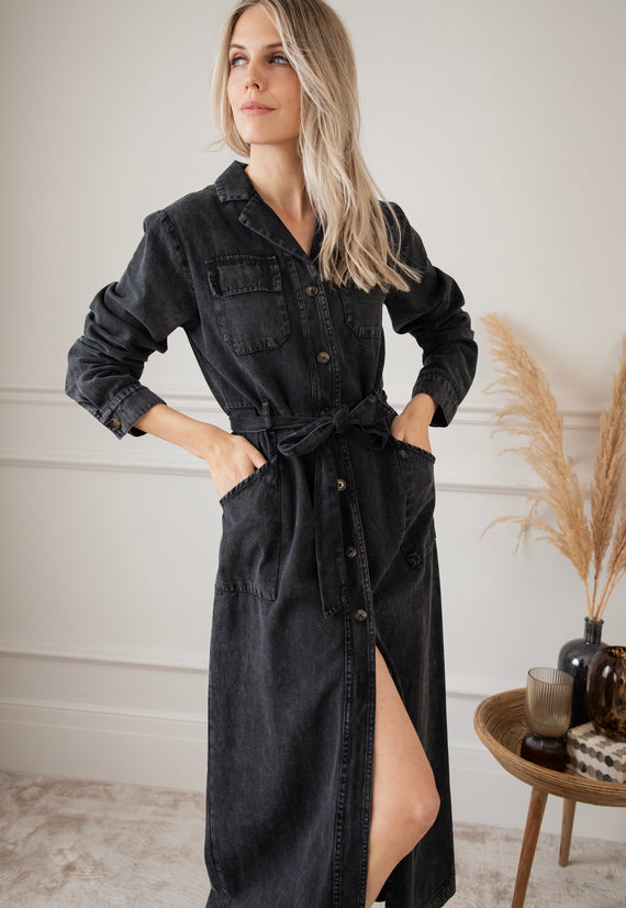 Feminine In Denim Dark Grey - Maxi Jurk