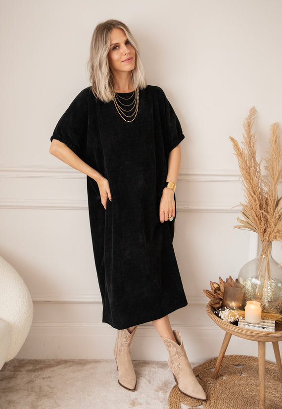 Maxikleid - Valery Velvet - Schwarz