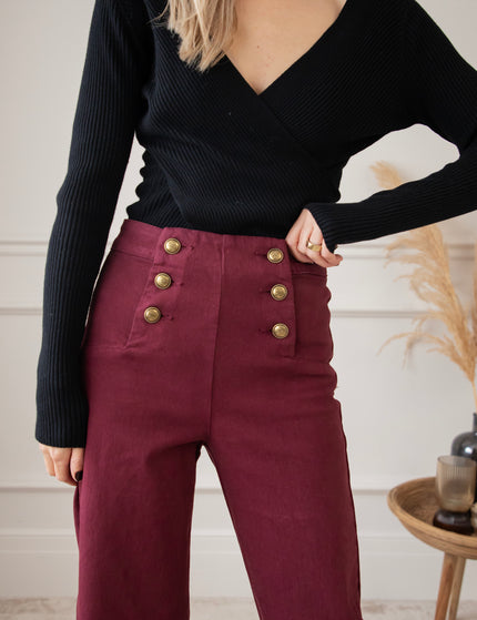 Button Flare Burgundy - Jeans