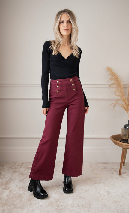 Button Flare Burgundy - Jeans