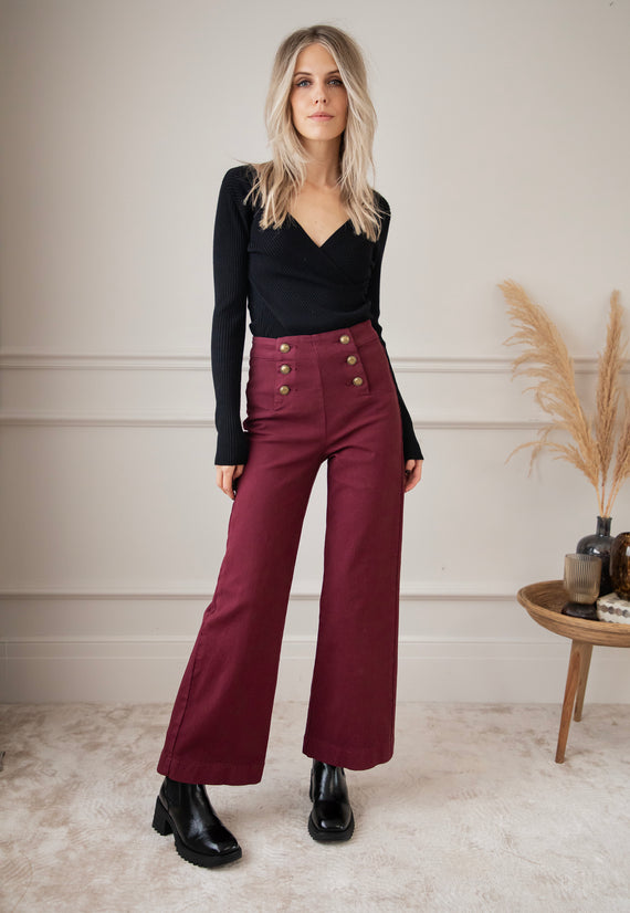 Button Flare  Burgundy - Jeans