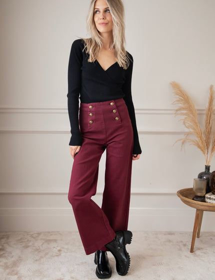 Button Flare Burgundy - Jeans