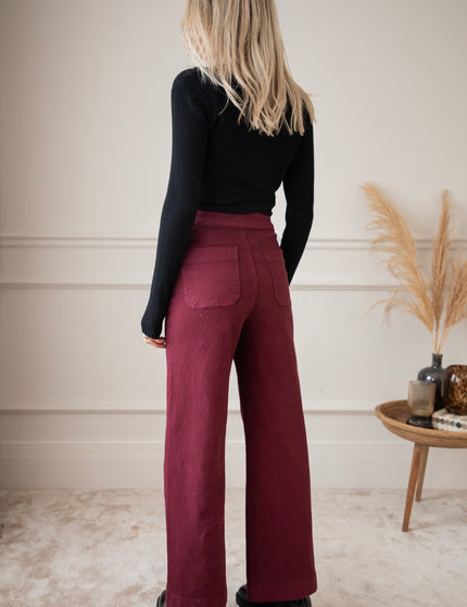 Button Flare Burgundy - Jeans