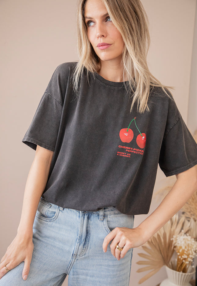 T-Shirt - Sweet As A Cherry - Dunkelgrau