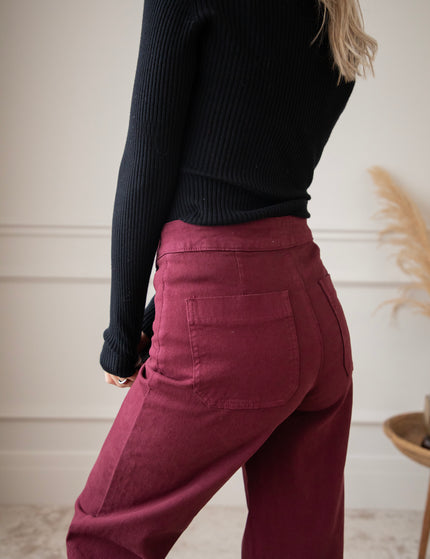 Button Flare Burgundy - Jeans