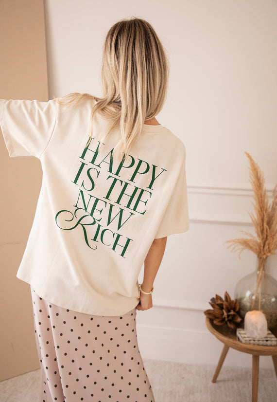 Happy Is The New Rich Beige/Dark Green - T-Shirt