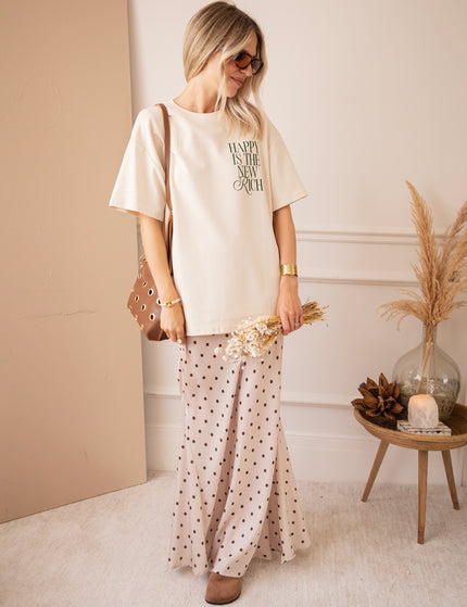 T-Shirt - Happy Is The New Rich - Beige/Dunkelgrün