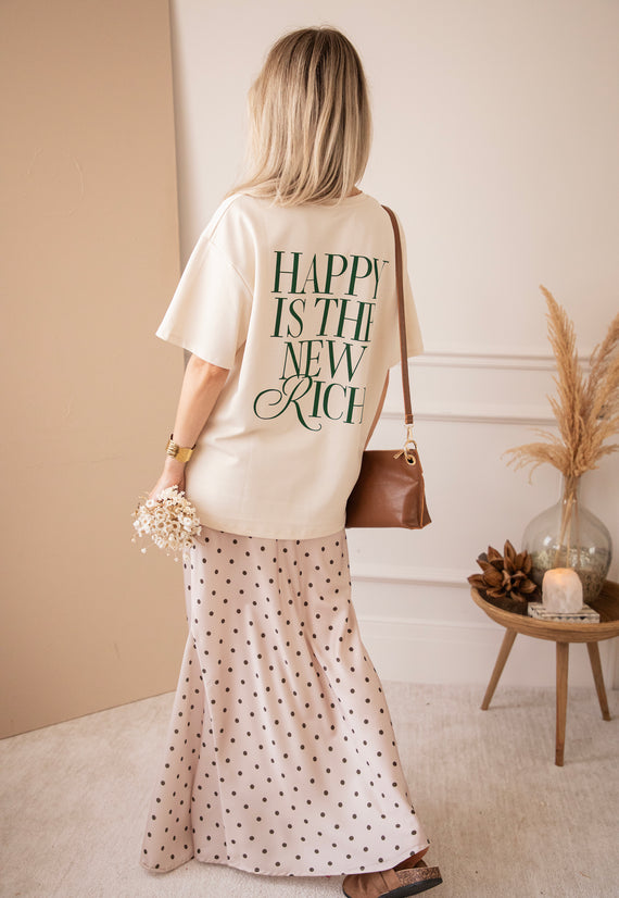 Happy Is The New Rich Beige/Dark Green - T-Shirt