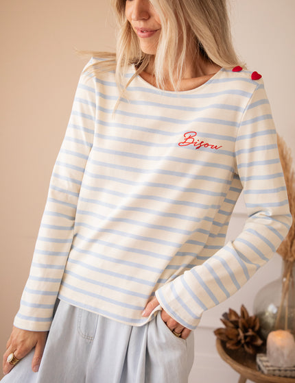 Langarmshirt - Beating Hearts & Bisou - Beige/Babyblau