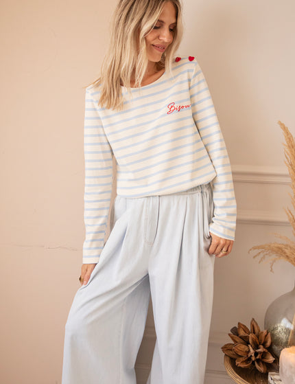 Langarmshirt - Beating Hearts & Bisou - Beige/Babyblau