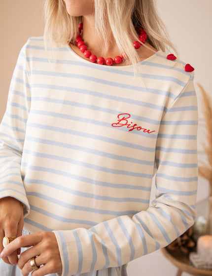 Langarmshirt - Beating Hearts & Bisou - Beige/Babyblau